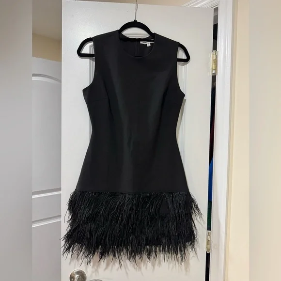 Elizabeth and James Black Mini Dress with Ostrich Feather Hem - Picture 3 of 6